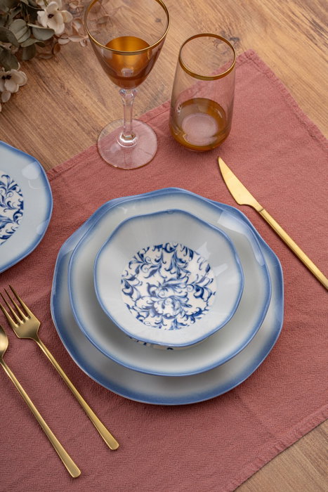 Hermia GBSNES24KY4R3214 Set de Cena de Porcelana de 24 Piezas Apto Lavavajillas y Microondas